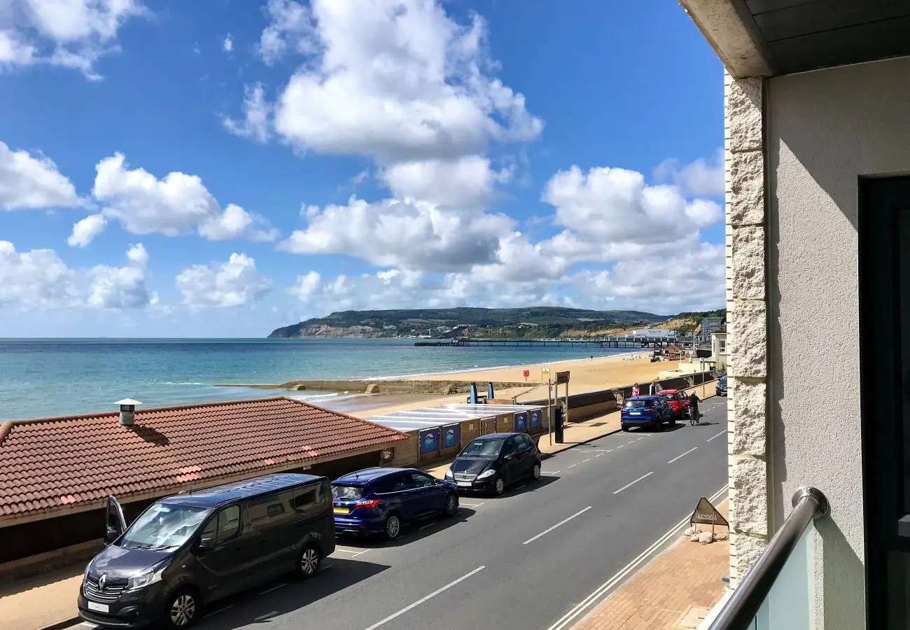 Sandown beach and Culver Cliff viewed from the balcony